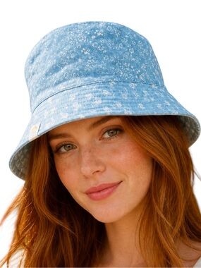 NWT C&C California Blue White Floral Motif Sun Bucket Hat One Size